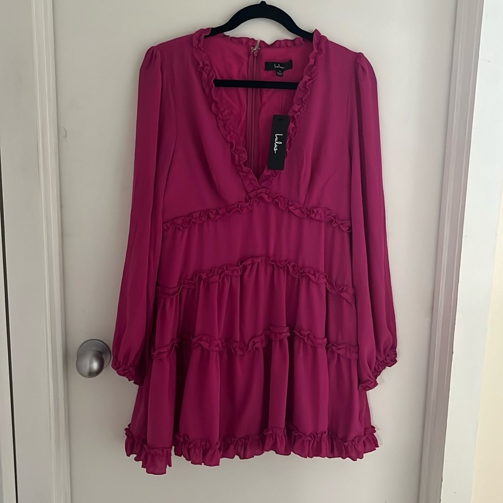 Hot pink Lulus flirty long sleeve dress